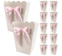 24 bolsas de papel white para palomitas de maíz con lazo rosa. Cajas para palomitas de maíz, ideales para fiestas de cine, dulces y golosinas. También sirven como recipientes decorativos
