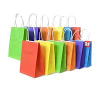 24 bolsas de regalo de papel coloridas con asas, 14 x 8 x 20 cm, bonitas bolsas de regalo a granel, pequeñas bolsas de regalo de fiesta para negocios, bodas, cumpleaños, suministros de fiesta y