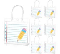 24 bolsas de regalo para fiestas de regreso a clases a granel con asas de PVC, línea transparente, bolsas de regalo, línea de lápiz, cuaderno, regalos de agradecimiento al profesor, para jardín de