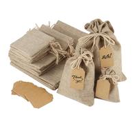 24 Bolsitas de Yute con Cordón Set 3 Tamaños (7x9, 10x14, 15x20cm, 8 Uds c/u) - Bolsas de Lino Reutilizables para Calendario de Adviento, Regalos, Joyas, DIY & Boda - Incl. 24 Etiquetas