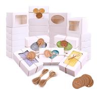 24 cajas de Blanco cartón kraft con ventana, mini cajas de regalo, 9 x 6 x 3 cm, para dulces, cupcakes, chocolates, postres y galletas, para Navidad, Boda, cumpleaños y fiestas Envoltorio de Regalo