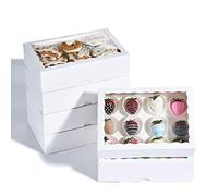 24 cajas de fresas cubiertas de chocolate de 10 x 7 x 2.5 pulgadas con ventana transparente, caja de regalo de papel, elegantes cajas de galletas blancas