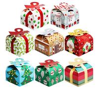 24 cajas de regalo 3D de Navidad con lazo para Navidad, cajas de papel de golosinas de Navidad, suministros de fiesta escolar, cajas de cartón para galletas