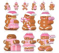24 Colgantes de Madera con Forma de hombrecito de Jengibre Rosa, decoración navideña de Jengibre Rosa, Dulces para Fiestas, Bonitos Adornos para Colgar en la Pared de un árbol