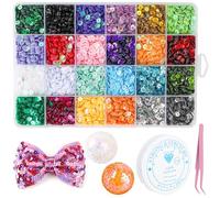 24 colores, aproximadamente 24000 unidades de lentejuelas, para manualidades, 5 mm, coloridas lentejuelas para coser, enhebrar con caja, pinzas de hilo elástico para hacer manualidades