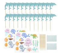 24 complementos para decoración de cupcakes, 2 unidades de tarjetas decorativas, complementos para tartas de delfines, decoración de tartas con temática oceánica, complementos de decoración para