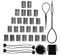 24 cuentas de pelo vikingo, cuentas para barba, 6 pasadores de pelo rápido, 100 bandas de goma negras y una bolsa