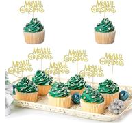 24 decoraciones de Merry Christmas para cupcakes con purpurina, feliz Navidad, decoración para pasteles, accesorios dorados