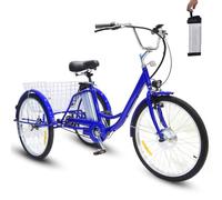 24" elektrisk trehjuling för vuxna, 3-hjulig elektrisk trehjuling för seniorer, med kundkorg, mjuk sits - justerbar höjd (29,5''-33,4''), 36V 12Ah avtagbart batteri - 30 km räckvidd, last 330 lbs bl