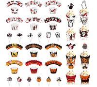 24 envoltorios y adornos para cupcakes de Halloween, decoración para cupcakes, decoración de tartas de fiesta, esqueleto de fantasma de calabaza araña, decoración para magdalenas