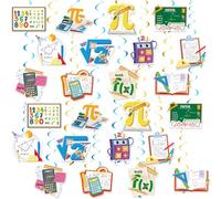 24 espirales colgantes de matemáticas, decoraciones de fiesta de matemáticas, serpentinas colgantes de techo para matemáticas, suministros de fiesta de cumpleaños, matemáticas, fiesta de aula