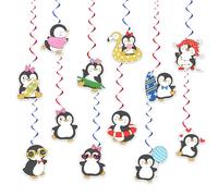 24 espirales colgantes de pingüino, serpentinas de pingüino, decoraciones colgantes de pingüino, remolinos de techo para decoración de fiesta de cumpleaños de pingüino, suministros de fiesta