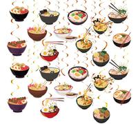 24 espirales colgantes de ramen, fideos japoneses, serpentinas, decoraciones colgantes de ramen, remolinos de techo para fideos ramen, decoraciones de fiesta de cumpleaños, suministros de fiesta