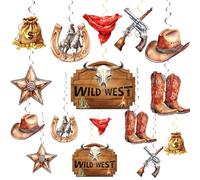 24 espirales colgantes de vaquero occidental, decoraciones colgantes de fiesta de vaquera occidental para niños, fiesta de cumpleaños, fiesta temática de vaquero, serpentinas, suministros para niños,