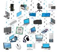 24 espirales colgantes para computadora, decoraciones de fiesta de computadora, serpentinas colgantes de techo para computadora, suministros de fiesta de cumpleaños, fiesta de oficina