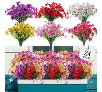 24 flores artificiales de plástico para exteriores, decoración de plantas verdes para el hogar, jardín, oficina y balcón. nuevo