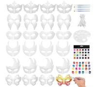 24 fundas de papel para disfraz de media cara, color blanco, sin pintar, con pintura y polvo de purpurina, para festivales de arte, Halloween, fiestas, carnavales