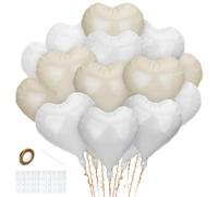 24 Globos de Papel de Corazón, Globos en Forma de Corazón de Color Blanco Crema Blanco 18 Pulgadas, Kit de Decoración de Globos de Helio para San Valentín Boda Compromiso Aniversario Cumpleaños