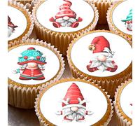 24 gnomos comestibles de Navidad precortados para niños, decoración de fiesta para cupcakes en papel de arroz de oblea