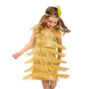 24 historias Adviento adulto flecos, vestido de baile latinoamericano, borla, vestido de tango, traje de salón de baile con diadema de plumas gasa para niñas, amarillo, 7-9 años