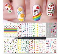 24 Hojas de Pegatinas para Uñas, Arte de Uñas Calcomanías y Autoadherentes para Mujeres Niñas Niños Autoadhesivo, Diseño DIY Impresión Linda Flor Corazón Arcoíris Estrella