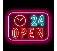 24 horas abiertas Decoración de luz de señal de neón multicolor led luz de neón adecuada para tienda de conveniencia Ventana de la tienda de flores de negocios Hote(14.96 "X10.63")