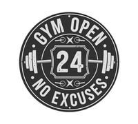 24 Hours Open Gym Sin Excusas Barbell Vintage Black White Round Sign Placa De Aluminio Retro, Decoración De Pared Vintage Para Casa, Bar, Garaje Y Granja 20x20cm