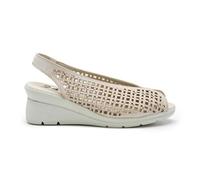 24 HRS - Zapato Peep Toe 24 HRS 26732 de Piel Calada con Pedrería y Cuña de 6 cm - Color Crema - Cuero para: Mujer Color: Relax-S Crema Talla: 40