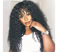 24 Inch Long Glueless Wig Kinky Curly With Bangs 150% Density Curly Human Hair Wig For Women Curly Hair Wig With Bangs Beginner Friendly Glueless Wig Human Hair Made Full Machine Bangs Wig