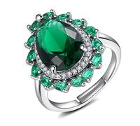 24 JOYAS Anillo Gota de Agua Verde con montura gótica ajustable en plata - Sortija de compromiso y amor romántico para mujer