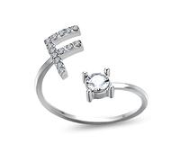 24 JOYAS Anillos Letras Iniciales de Brillantes Ajustable con Circonitas 5A. Joyería Abecedario Personalizado para mujer, cumpleaños, aniversario o regalo romántico (F)