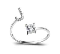 24 JOYAS Anillos Letras Iniciales de Brillantes Ajustable con Circonitas 5A. Joyería Abecedario Personalizado para mujer, cumpleaños, aniversario o regalo romántico (J)