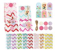 24 juegos de bolsas de papel con rayas de puntos, bolsas de golosinas con etiquetas de agradecimiento, cuerda para boda, cumpleaños
