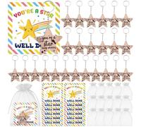 24 juegos de llaveros con diseño de estrellas "You're a Star", regalos con tarjetas motivacionales y bolsas de organza, regalo inspirador, símbolo de estrella de madera para estudiantes premios de