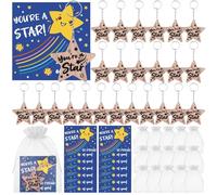 24 juegos de llaveros de regalo para estudiantes de escuela con tarjetas motivacionales, bolsas de organza, regalos inspiradores de madera, regalo de fin de curso, regalo de graduación de clase de