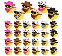24 juegos de patos de goma de vaquero con bufanda, sombrero y gafas de sol, mini juguetes de pato de baño para cumpleaños, fiesta de natación, regalo de decoración