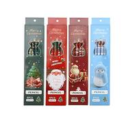 24 lápices de Navidad Blitz: 4 latas festivas (Santa Sprint/Race de renos/batalla de bolas de nieve/tablero de envoltura de regalo) con dijes de supervivencia para exámenes, paquete de 6 unidades de