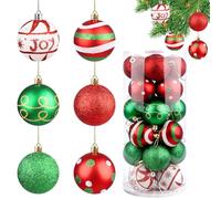 24 Large Christmas Balls Baubles with Hook Plastic Shatterproof Ornaments and Decoration for Christmas Tree Bolas Arvore de Natal Enfeites Bambalinas Grandes Bambalinas Navidad(Rojo Verde Blanco)