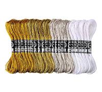24 Madejas de Hilo de Bordar Metálico, Hilo de Bordar y Punto de Cruz, Hilo de Poliéster de Oro y Plateado, Hilo de Pulseras de Amistad para Bordado y Artesanía