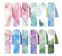 24 marcapáginas de papel, marcadores en patrón marmoleado con borlas de colores para escribir y diseñar tú mismo, pequeños regalos para amigos, estudiantes, profesores, amantes de los libros