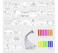 24 máscaras y 3 juegos de 6 bolígrafos de color, máscaras en blanco para colorear bricolaje, máscaras de animales para niños con cuerdas elásticas,actividades de manualidades para niños
