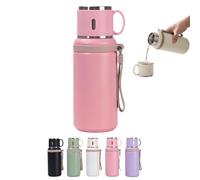 24 Oz Water Bottle, 2 In 1 Stainless Steel Vacuum Insulated Bottle Keep Warm and Cold with Small Cupfor School Travel Gym Camping Sports Black (Pink)