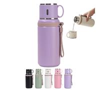 24 Oz Water Bottle, 2 In 1 Stainless Steel Vacuum Insulated Bottle Keep Warm and Cold with Small Cupfor School Travel Gym Camping Sports Black (Purple)
