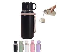 24 Oz Water Bottle, 2 In 1 Stainless Steel Vacuum Insulated Bottle Keep Warm and Cold with Small Cupfor School Travel Gym Camping Sports Black (Black)