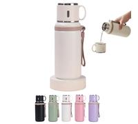 24 Oz Water Bottle, 2 In 1 Stainless Steel Vacuum Insulated Bottle Keep Warm and Cold with Small Cupfor School Travel Gym Camping Sports Black (White)