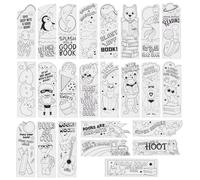 24 Pack Color Your Own Bookmarks for Kids, Students, DIY Classroom Art, 24 Book Worm Designs (2 x 6 in)