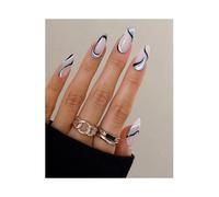 24 Pack Ladies Oval False Nail Stickers Scandinavian Style French Wear Armor Bonus: Get a free professional-grade nail file worth 5 with your purchas