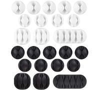 24 Pack Negro-Blanco Clips de Cable Duradero, U-Horizonte Almacenamientos de Cables y Abrazaderas de Cableado, Organizador y Gestión de Escritorio para TV PC Ordenador Portátil Hogar etc