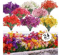 24 Paquetes de Flores Artificiales para Exteriores/Interiores, Plantas de Flores Falsas para Interiores y Exteriores, jardín, Porche, Ventana, hogar, Boda, Granja (8 Colores)