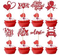 24 paquetes Happy Valentine's Day Cumpleaños Decoración para Pasteles Kiss Me Cupid Be Mine Decoración de San Valentín Cupcake Topper para Boda Día de San Valentín Ducha Cumpleaños Fiesta Pastel